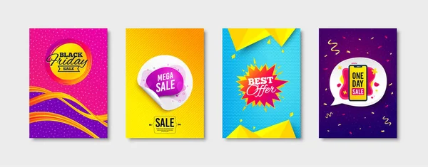Mega Sale Beste Aanbieding Black Friday Promo Label Set Sticker — Stockvector
