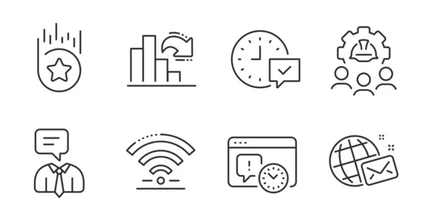 Grafico Diminuzione Wifi World Mail Line Icons Set Team Ingegneria — Vettoriale Stock