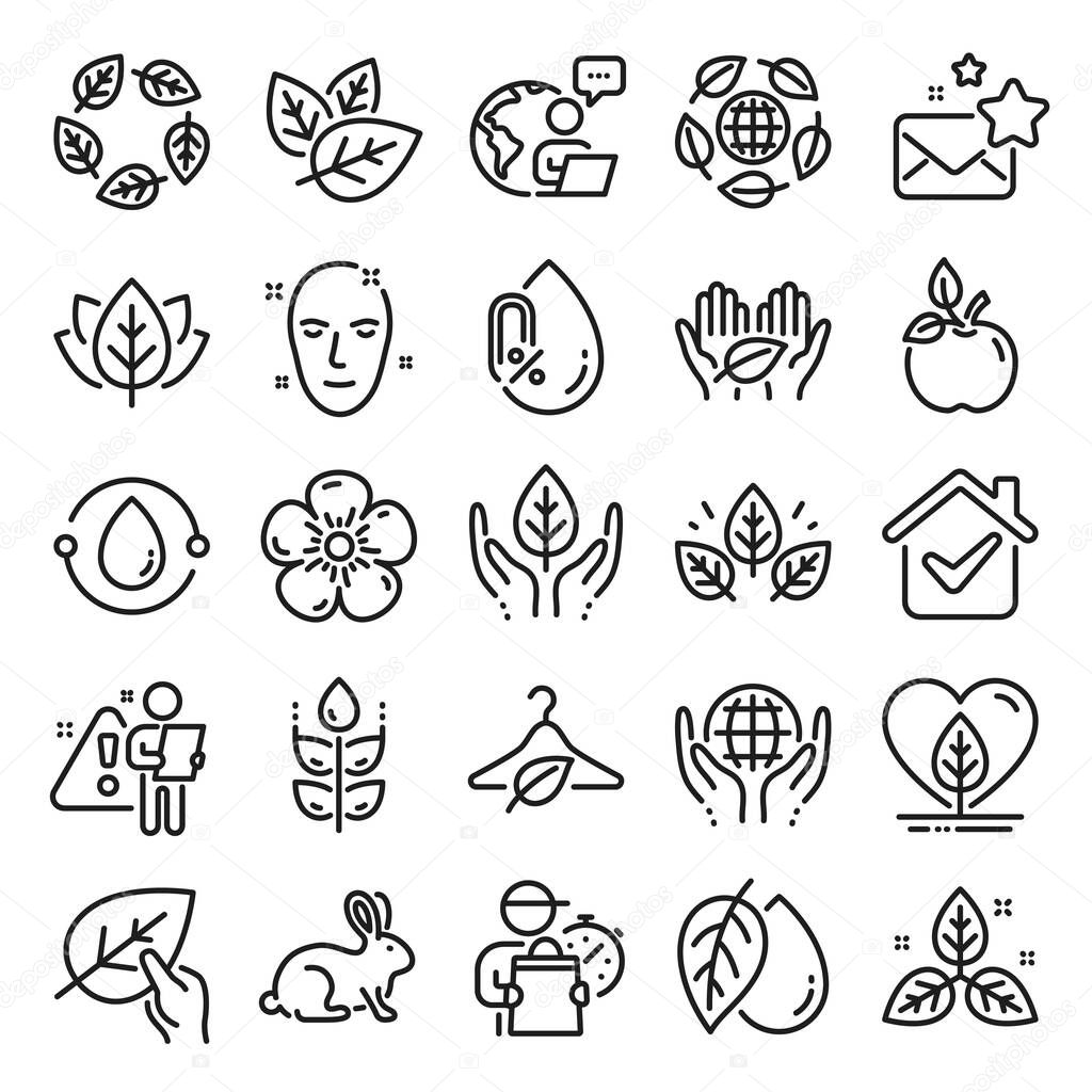 Organic cosmetics line icons. No alcohol free, synthetic fragrance. Slow fashion, sustainable textiles icons. Fair trade, eco organic cosmetics. Gluten free, animal testing. Line icon set. Vector