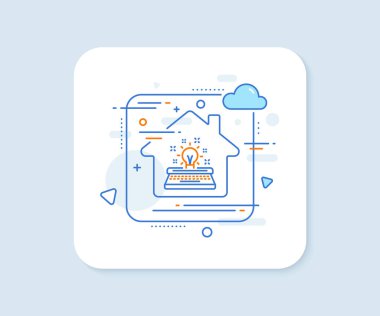 Daktilo hattı simgesi. Soyut vektör düğmesi. Yaratıcılık işareti. İlham ampul sembolü. Daktilo hattı simgesi. Ev konsepti rozeti. Vektör