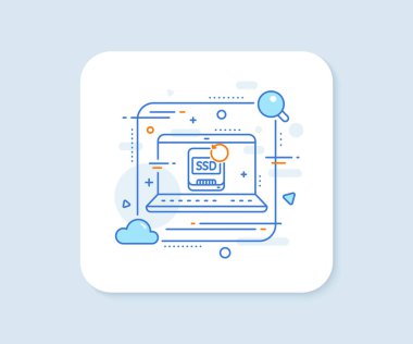 SSD satır simgesini geri kazan. Soyut vektör düğmesi. Yedek veri işareti. Bilgi sembolünü geri yükle. SSD satır simgesini geri kazan. Laptop konsept rozeti. Vektör