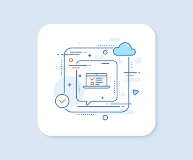 Çevrimiçi Eğitim Hattı simgesi. Soyut vektör düğmesi. Not defteri ya da dizüstü bilgisayar işareti. Web Sunumu veya İnternet Dersleri sembolü. Web konferans satırı simgesi. Konuşma balonu konsepti. Vektör