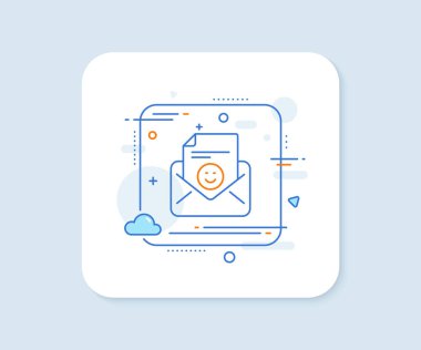 Gülümse posta hattı ikonu. Soyut kare vektör düğmesi. Pozitif geribildirim işareti. Müşteri memnuniyeti sembolü. Gülümseme çizgisi ikonu. Kaliteli rozet. Vektör