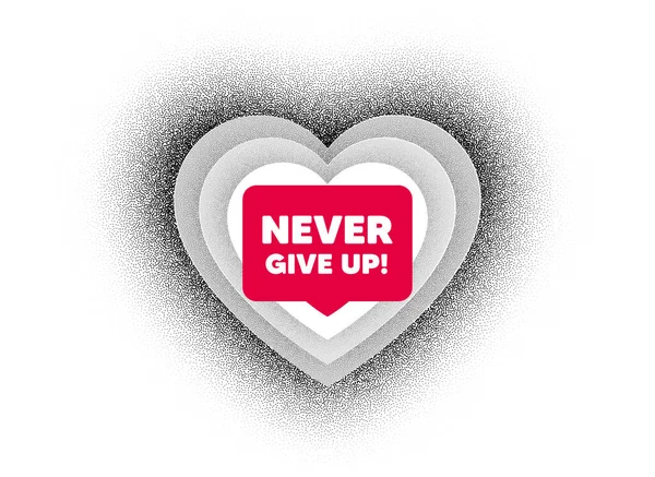 Never Give Motivation Quote Love Heart Dotwork Background Motivational Slogan — Stock Vector