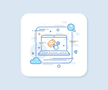 Müşteri memnuniyeti çizgisi simgesi. Soyut vektör düğmesi. Pozitif geri bildirim işareti. Gülümse. Müşteri memnuniyeti çizgisi simgesi. Laptop konsept rozeti. Vektör