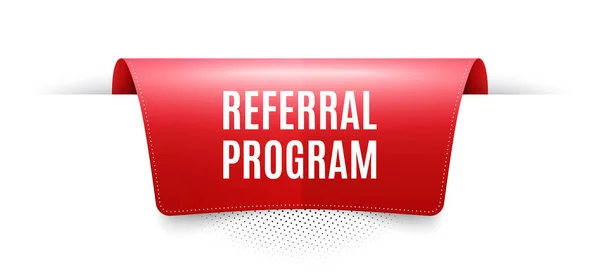 Referral Program Szimbólum Vörös Szalagcímke Utalj Egy Baráti Jelre Reklámutalás — Stock Vector