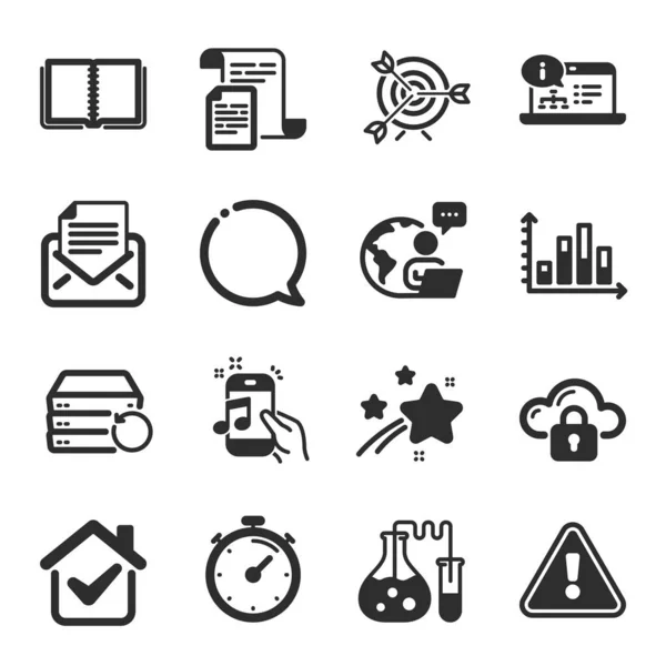 Set Education Icons Diagram Graph Recovery Server Cloud Protection Symbols — Stock Vector