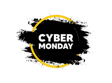 Siber Pazartesi Satışı. Çember şeklinde fırça darbesi. Özel fiyat tabelası. Reklam indirimi sembolü. Boya fırçası mürekkep sıçrama pankartı. Pazartesi siber rozet şekli. Vektör