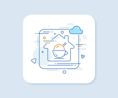 Kahve fincanı ve dondurma çizgisi ikonu. Soyut vektör düğmesi. Vanilyalı dondurma işareti. Donmuş yaz tatlı sembolü. Dondurma çizgisi ikonu. Ev konsepti rozeti. Vektör