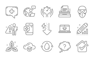 Zamanlayıcı, Bulut bilgisayarı ve adil ticaret hattı simgeleri ayarlandı. Soru işareti, tıbbi telefon ve istatistik işaretlerini düzenle. Daktilo, enerji damlaları ve soğuk baskılı yağ sembolleri. Satır simgeleri ayarlandı. Vektör