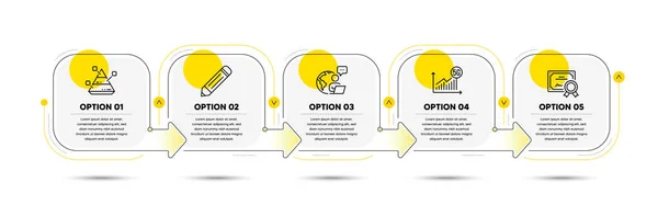 Certificado Estadísticas Iconos Línea Gráfico Piramidal Establecidos Proceso Cronológico Diagrama — Vector de stock