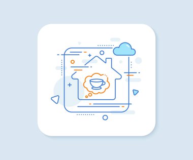 Kahve fincanı çizgisi ikonu. Soyut vektör düğmesi. Sıcak kapuçino tabelası. Konuşma balonu sembolü. Kahve fincanı çizgisi ikonu. Ev konsepti rozeti. Vektör