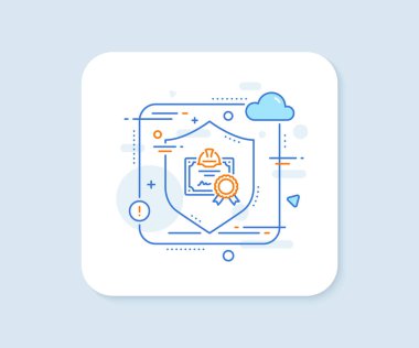 Mühendislik sertifika satırı simgesi. Soyut vektör düğmesi. Teknik belge imzası. İnşaat ödülü sembolü. Sertifika satırı simgesi. Kalkan konseptini koru. Vektör