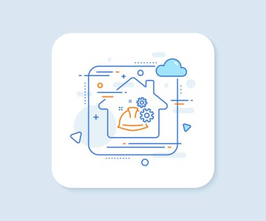 Mühendislik işlem çizgisi simgesi. Soyut vektör düğmesi. Mühendis ya da mimar miğferi. Endüstriyel iş sembolü İşlem çizgisi simgesi çalışıyor. Ev konsepti rozeti. Vektör