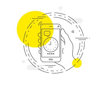 Saat çizgisi simgesi. Cep telefonu vektör düğmesi. Zaman işareti. Ofis İzleme ya da Zamanlayıcı sembolü. Saat çizgisi simgesi. Soyut konsept rozet. Vektör