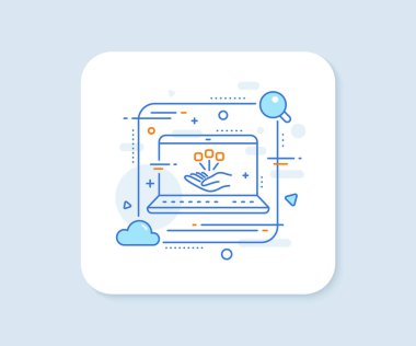Konsolidasyon hattı simgesi. Soyut vektör düğmesi. İş stratejisi işareti. Konsolidasyon hattı simgesi. Laptop konsept rozeti. Vektör