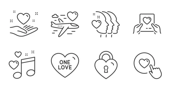 Love Mail Hold Heart Friends Couple Line Icons Set Love — Stock Vector