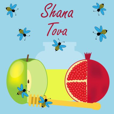 Yahudi dini yeni yıl Shana Tova kutlama için adanmış vektör çizimler