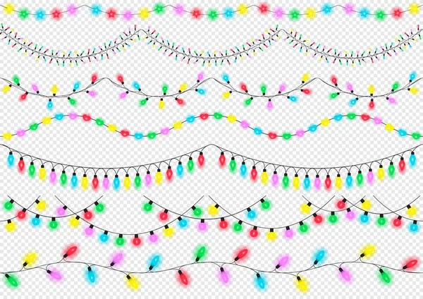 Ferienleuchten Gestaltungselemente Isoliert Leuchtende Lichter Für Weihnachten Geburtstag Neujahr Grußkartendesign — Stockvektor
