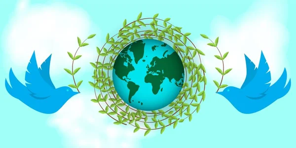 Dag Van Internationale Aarde Duiven Bouwen Een Nest Van Twijgen — Stockvector
