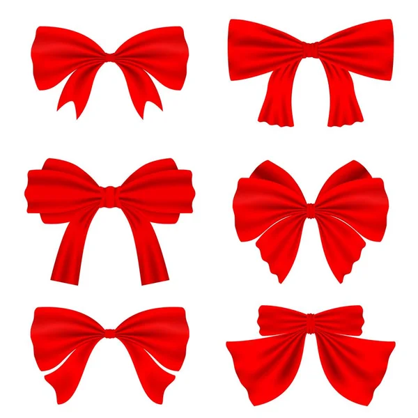 Sada Různých Červené Mašle Ozdobu Dekor Pro Valentýn Narozeniny Svatby — Stockový vektor