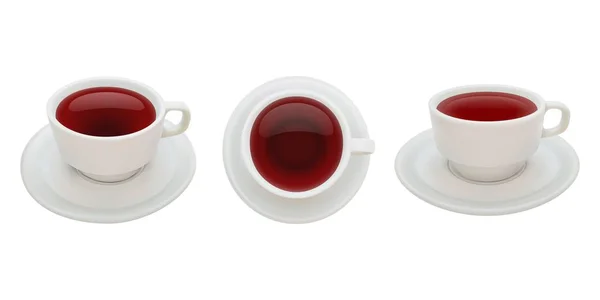 Гарячий Чай Три Чашки Позиції Тарілки Ізольовані Реалістичні Вектор Eps10 — стоковий вектор
