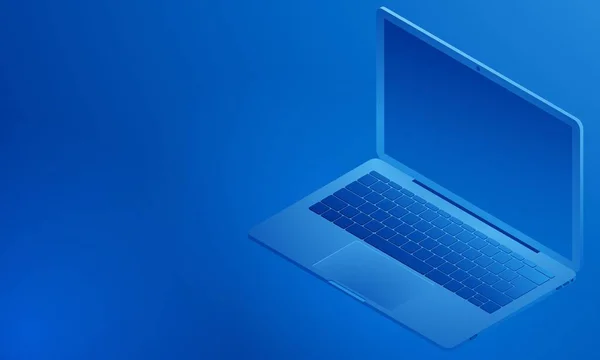 Vista Isométrica Laptop Aberto Fundo Azul Espaço Livre Para Obter —  Vetores de Stock