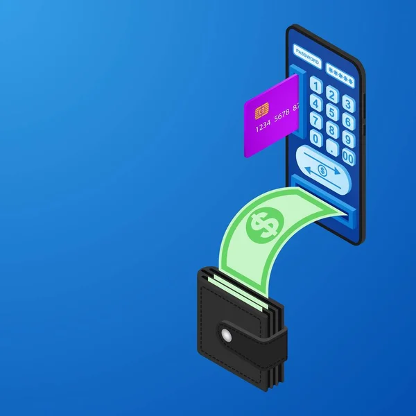 Cash Withdrawal Bank Card Money Transfer Balance Replenishment Online Earnings — Stock Vector