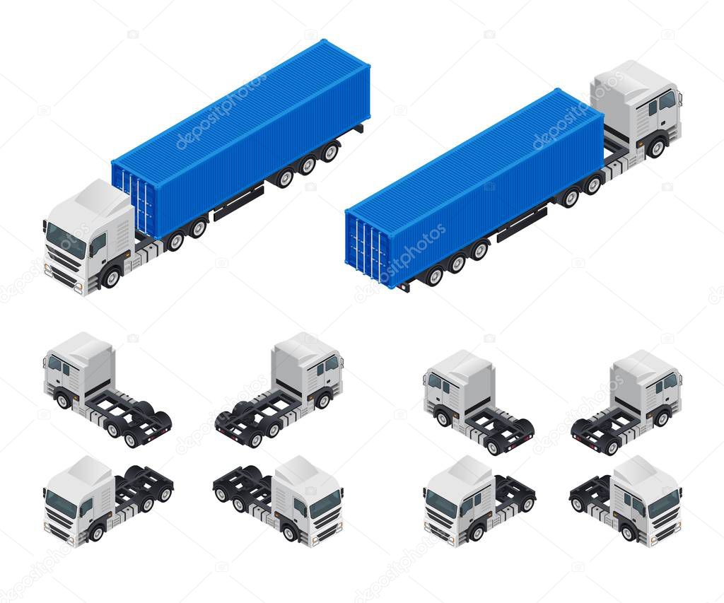 Transportation. Truck with container.  Isolated on white background. Isometric illustration. Vector