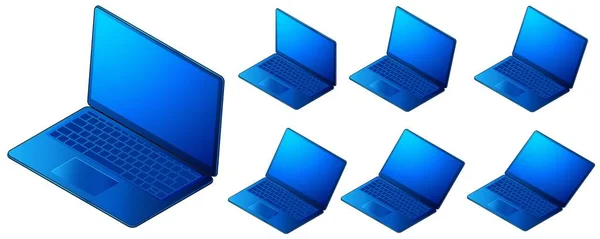 Conjunto Laptops Uma Projeção Isométrica Opções Inclinação Monitor Vetor Realista — Vetor de Stock
