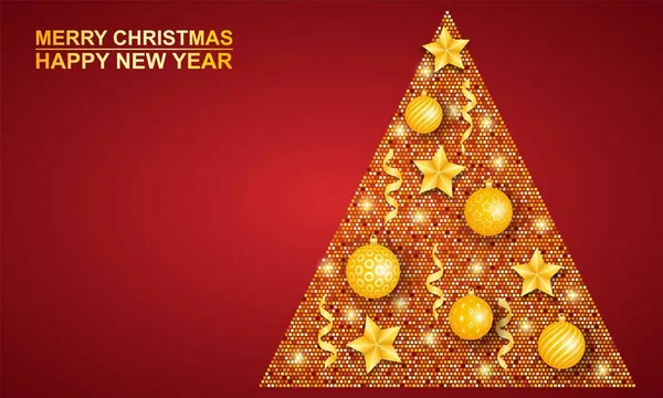 Feliz Navidad Feliz Año Nuevo Árbol Navidad Oro Festivo Con — Vector de stock