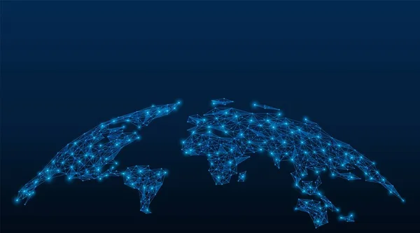 Netwerkkaart Van Wereld Verbindingspunt Laag Poly Ontwerp Blauwe Achtergrond — Stockvector
