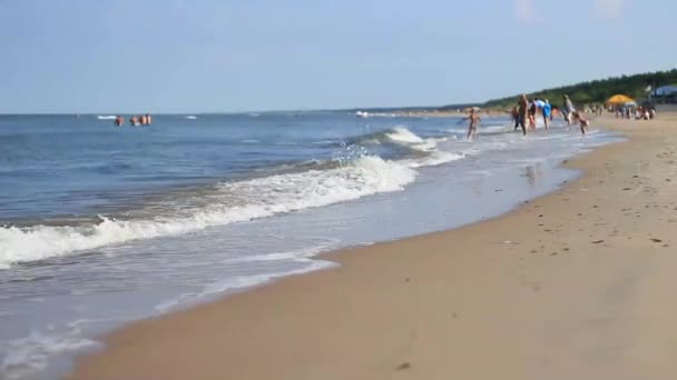 Praia Com Humanos Crianças Correndo — Vídeo de Stock