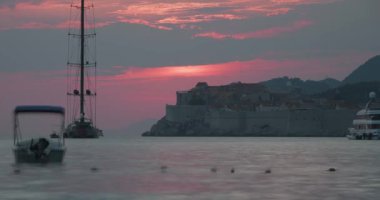 Dubrovnik eski şehir günbatımı panorama timelapse
