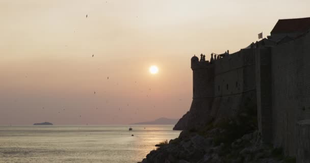 Dubrovnik cidade velha pôr do sol panorama — Vídeo de Stock