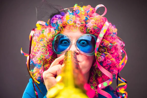 Портрет Жінка Красива Партії Перуку Окуляри Carneval — стокове фото