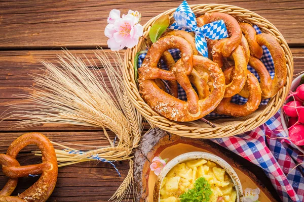 Café Manhã Bávaro Com Salsichas Oktoberfesrt — Fotografia de Stock