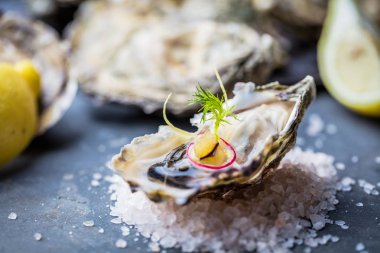 limon ve taze çiğ istiridye