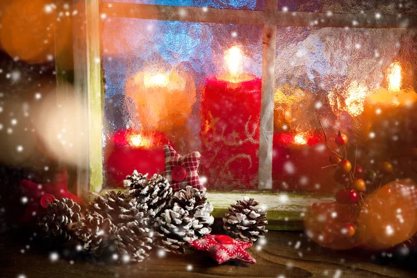 Decorazione Della Finestra Natale Con Spazio Copia — Foto Stock