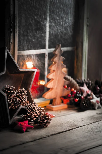Vánoční Dekorace Oken Kopií Prostor — Stock fotografie