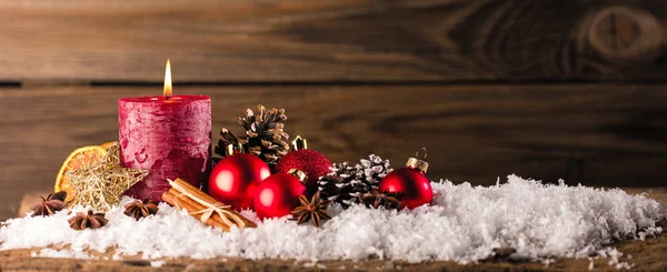 Navidad Dekoration Con Velas Nieve — Foto de Stock