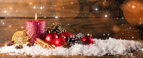 Jul Dekoration Med Rumt Och Snö — Stockfoto