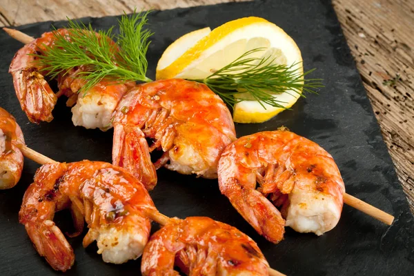 Grilled Tiger Shrimps Spices Lemon — Stock Photo, Image