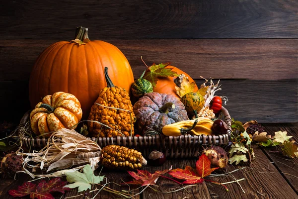 Calabazas Halloween Sobre Fondo Madera Oscura — Foto de Stock