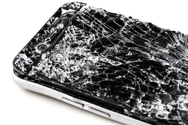 Mobiele Telefoon Met Gebroken Touchscreen Grijze Achtergrond — Stockfoto