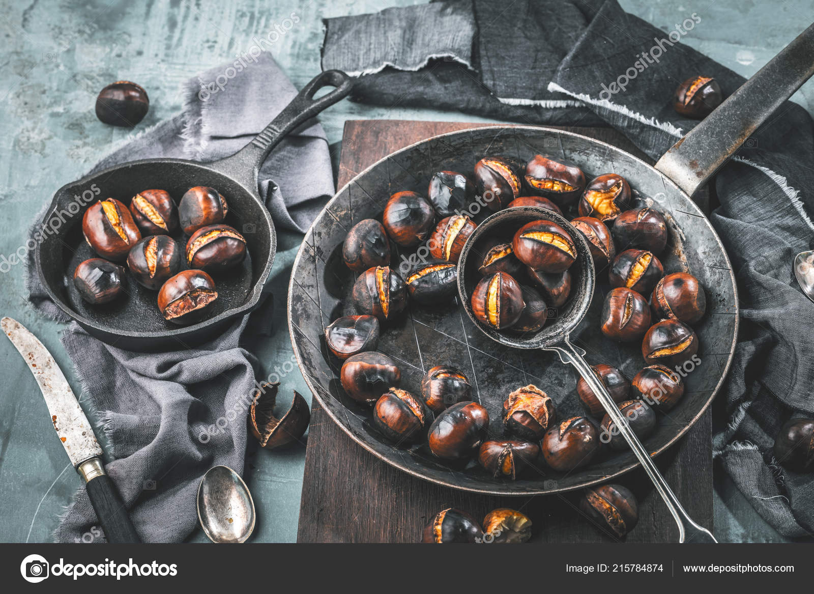 Roasted Chestnuts Served Chestnut Pan Old Table Stock Photo by ©KarepaStock  215784874