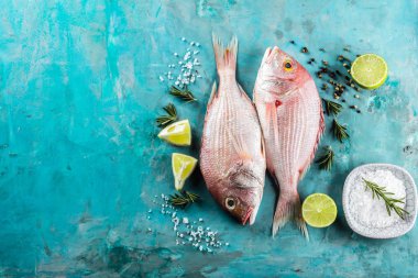 dorado buz kopya alanı, üstten görünüm ile piyasadaki ham çipura balık