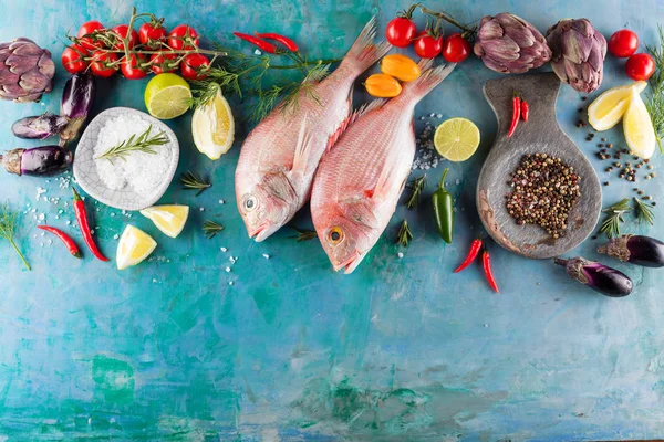 Raw Sea Bream Fish Dorado Ice Market Copy Space Top — Stock Photo, Image