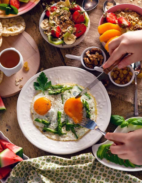 Breakfast Brunch Table Filled All Sorts Delicious Delicatessen — Stock Photo, Image