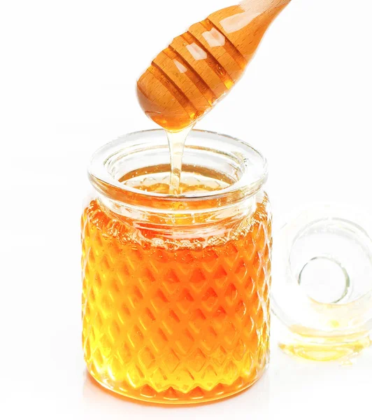 Honning Med Træ Honning Dipper - Stock-foto
